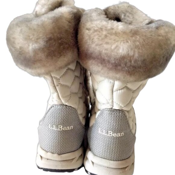 LL Bean Ivory Quilted Faux Fur Winter Snow Boots 7 - Picture 6 of 8